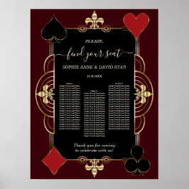 Gold Deep Burgundy Casino Wedding Seating Chart Poster