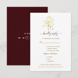 Gold Deep Burgundy Simple Song Request Wedding  RSVP Kaartje