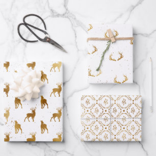 Gold Deer Antler Holiday Inpakpapier Vel