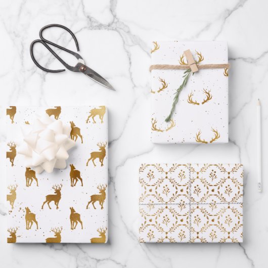 Gold Deer Antler Holiday Inpakpapier Vel (Voorkant)