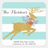 Gold Deer en Stripes persoonlijke Adresetiketten Vierkante Sticker (Voorkant)