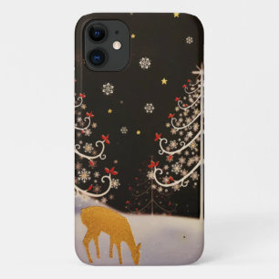 Gold  Deer Familie in Snowy Kerstbos Case-Mate iPhone Case