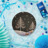 Gold  Deer Familie in Snowy Kerstbos Papieren Bordje (Feest)