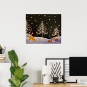 Gold  Deer Familie in Snowy Kerstbos Poster (Thuiskantoor)