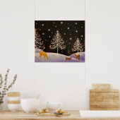 Gold  Deer Familie in Snowy Kerstbos Poster (Keuken)