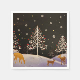 Gold  Deer Familie in Snowy Kerstbos Servet