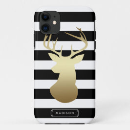 Gold Deer Head Black & White Stripes op maat iPhone 11 Hoesje