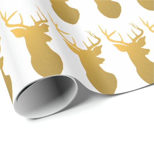 Gold Deer Silhouette Modern Holiday Cadeaupapier (Rol Hoek)