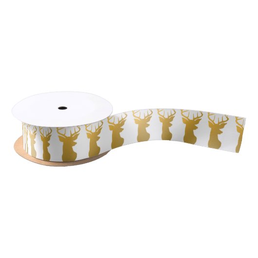 Gold Deer Silhouette Modern Holiday Satijnen Lint (Spoel)
