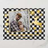Gold Deer & Snowflakes Black White Pset Pattern Folie Feestdagen Briefkaart (Voorkant)