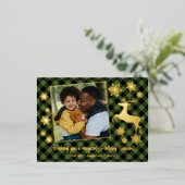 Gold Deer & Snowflakes Green Black Pset Pattern Folie Feestdagen Briefkaart (Staand Voorkant)