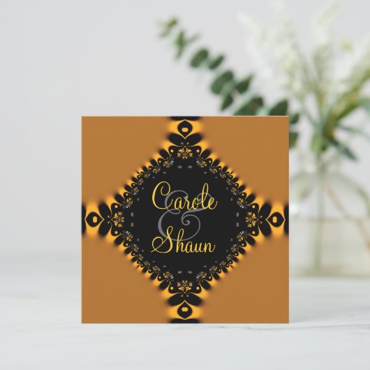 Gold Delicate Lace Wedding Uitnodiging (Staand voorkant)