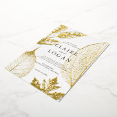 Gold Delicate Leaves Wedding Folie Folie Uitnodiging (Gedraaid)