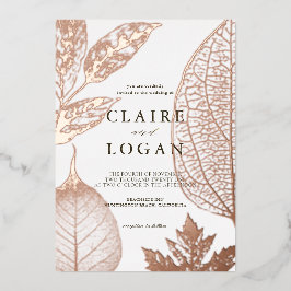 Gold Delicate Leaves Wedding Folie Uitnodiging
