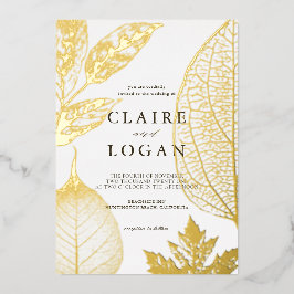 Gold Delicate Leaves Wedding Folie Uitnodiging