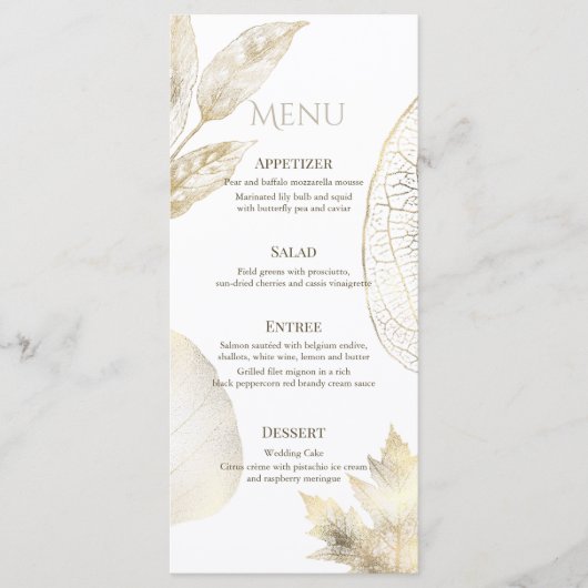 Gold Delicate Leaves Wedding Menu (Voorkant)