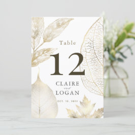 Gold Delicate Leaves Wedding Table Number Kaart