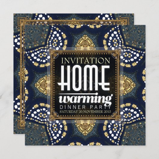 Gold Denim Home Warming Dinner Party Uitnodiging (Voorkant / Achterkant)