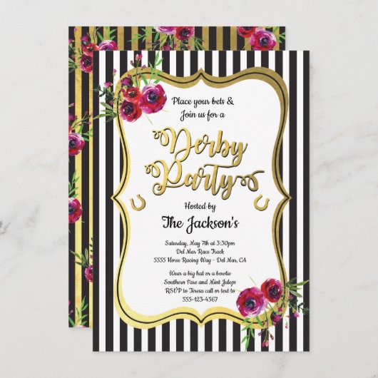 Gold Derby Horse Racing Party Uitnodigingen (Voorkant / Achterkant)