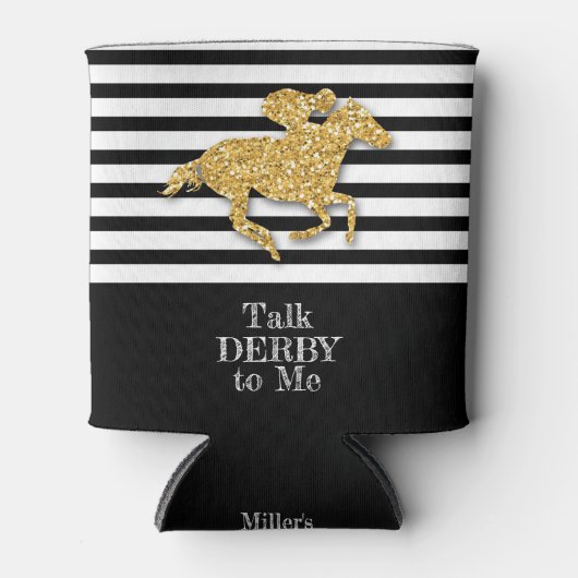 Gold Derby Race Horse Black White Stripes Blikjeskoeler (Voorkant)