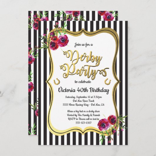 Gold Derby Thmed Birthday Invitations Kaart (Voorkant / Achterkant)