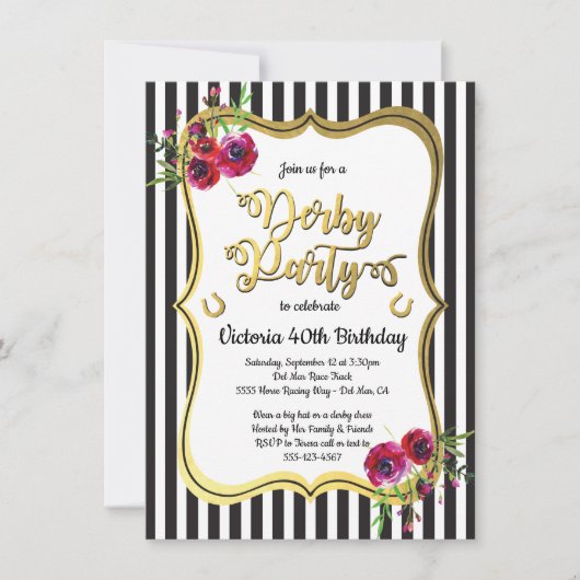 Gold Derby Thmed Birthday Invitations Kaart (Voorkant)
