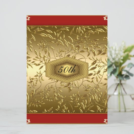 Gold Design 50th Birthday Jubileum Party Kaart (Staand voorkant)