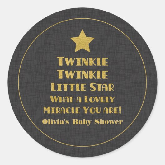 Gold Design Twinkle Little Star Baby shower Ronde Sticker (Voorkant)