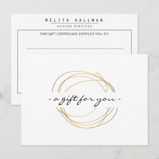 Gold Designer Scribble Cadeaubon (Voorkant / Achterkant)