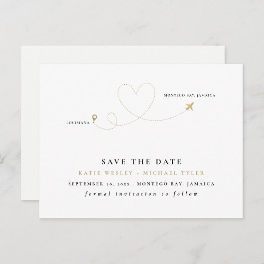 Gold Destination Wedding Save the Date Aankondigingskaart (Voorkant / Achterkant)