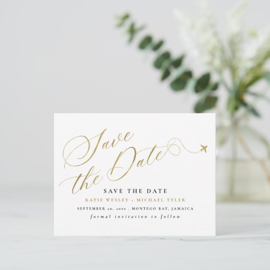 Gold Destination Wedding Save the Date Aankondigingskaart (Staand voorkant)