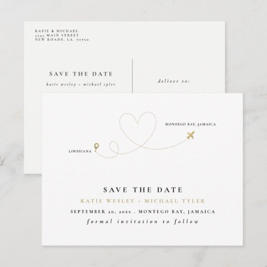 Gold Destination Wedding Save the Date Aankondigingskaart (Voorkant / Achterkant)