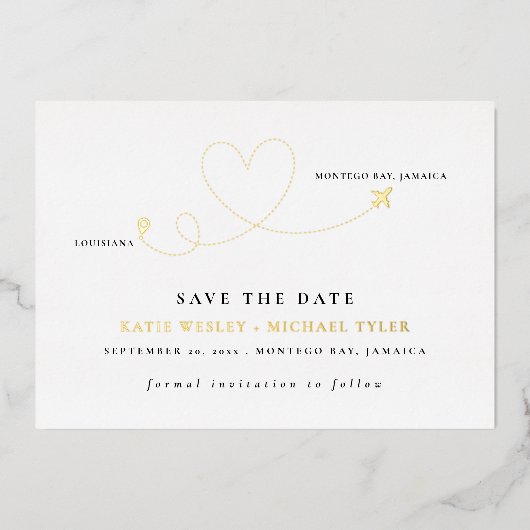 Gold Destination Wedding Save the Date Folie Uitnodiging (Voorkant)