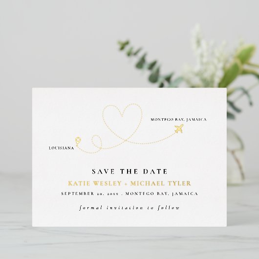 Gold Destination Wedding Save the Date Folie Uitnodiging (Staand Voorkant)