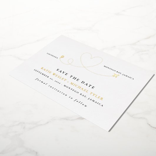 Gold Destination Wedding Save the Date Folie Uitnodiging (Gedraaid)