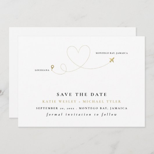 Gold Destination Wedding Save the Date Kaart (Voorkant / Achterkant)