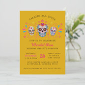Gold Dia de los Muertos Schedel Verjaardagsfeest Kaart (Staand voorkant)