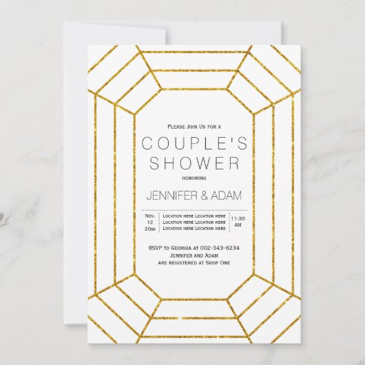 Gold diamanten bruiloft-uitnodiging voor douche kaart (Voorkant)