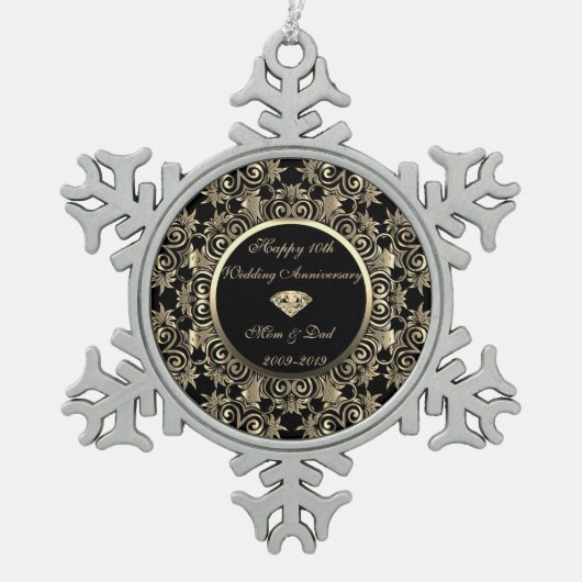 Gold Diamond 10th Wedding Jubileum Tin Sneeuwvlok Ornament (Voorkant)