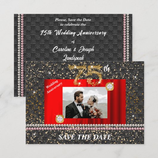 Gold Diamond 75th Wedding Jubileum Zwart Geweven Kaart (Voorkant / Achterkant)