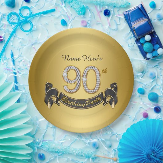 Gold Diamond 90e verjaardagsfeestje Papieren Bordje (Feest)