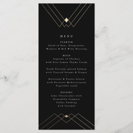 Gold Diamond Black Geometric Deco Gatsby Menu (Voorkant)