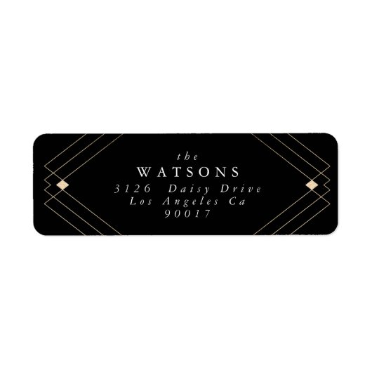 Gold Diamond Black Geometric Deco Gatsby Wedding Etiket (Voorkant)