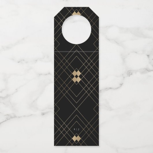 Gold Diamond Black Geometric Deco Gatsby Wedding Flessenhanger (Achterkant)