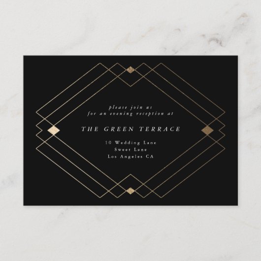 Gold Diamond Black Geometric Deco Gatsby Wedding Informatiekaartje (Voorkant)