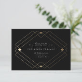 Gold Diamond Black Geometric Deco Gatsby Wedding Informatiekaartje (Staand voorkant)