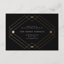 Gold Diamond Black Geometric Deco Gatsby Wedding Informatiekaartje