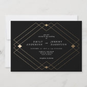 Gold Diamond Black Geometric Deco Gatsby Wedding Kaart (Voorkant)