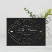 Gold Diamond Black Geometric Deco Gatsby Wedding Kaart (Staand voorkant)