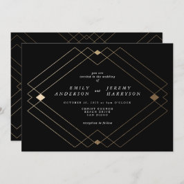 Gold Diamond Black Geometric Deco Gatsby Wedding Kaart